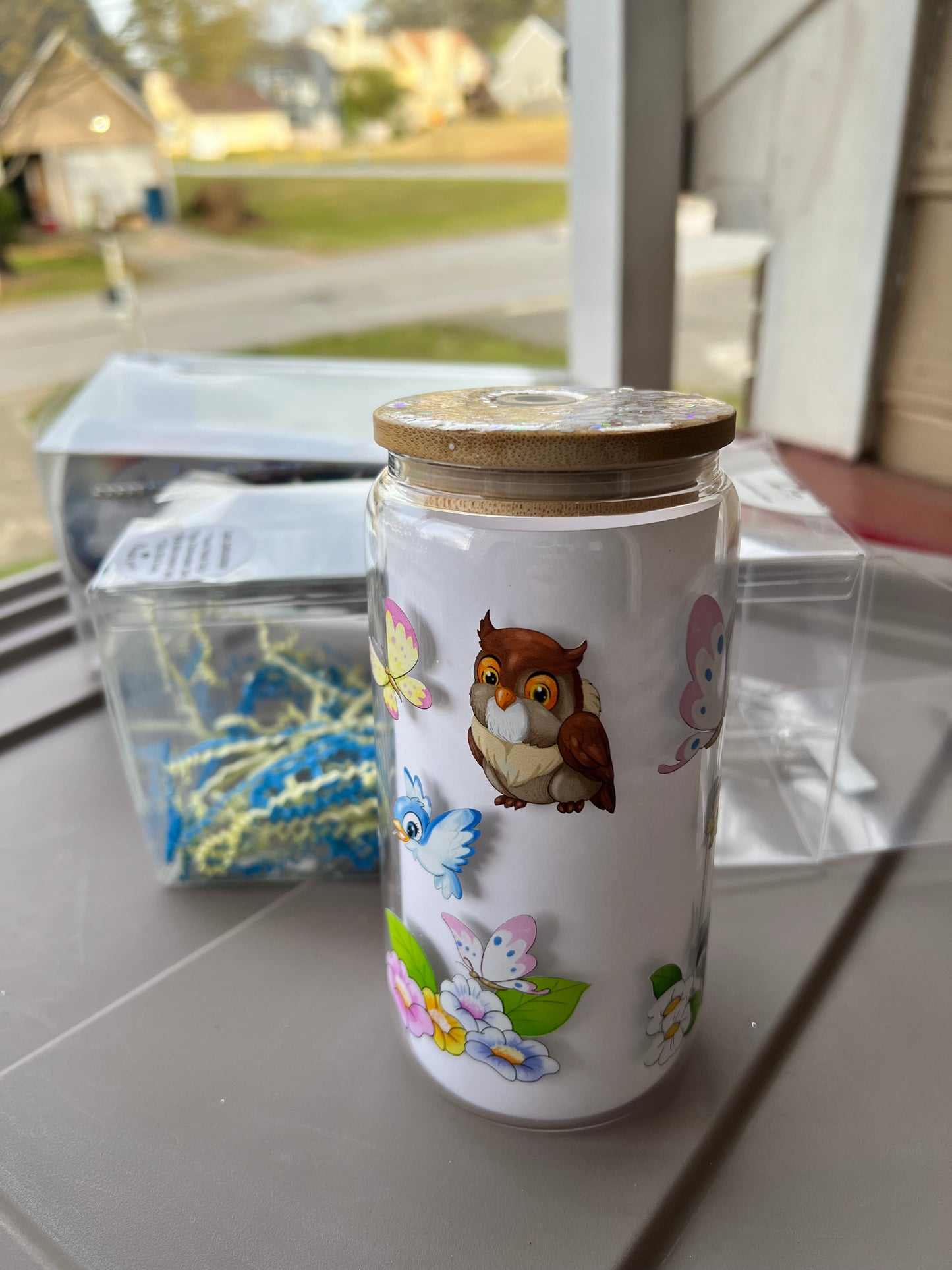 Deer and Butterfly Glass Cup