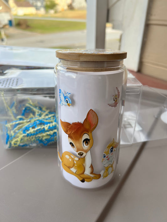 Deer and Butterfly Glass Cup